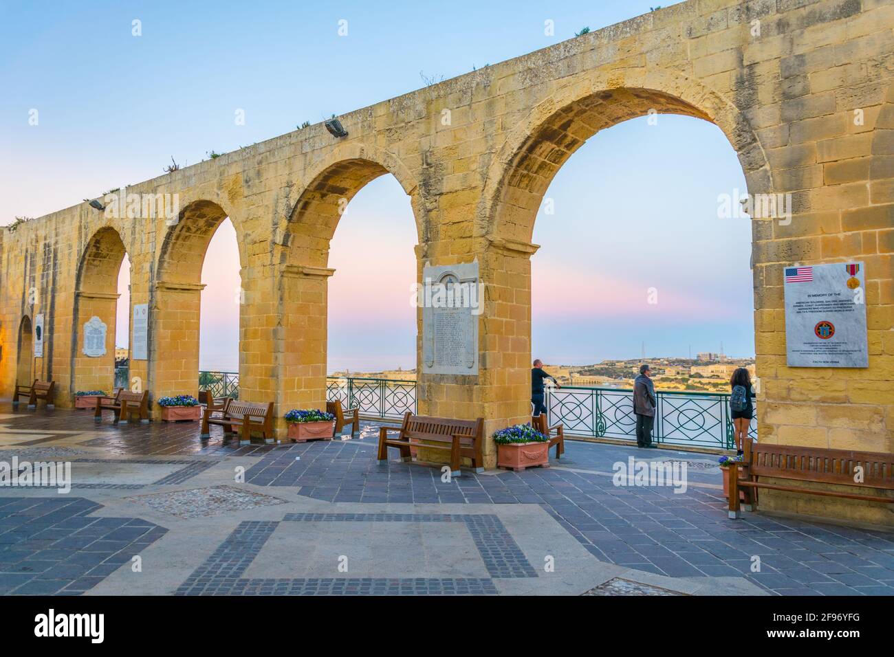 Sunset view of the upper barrakka gardens in Valletta, Malta Stock