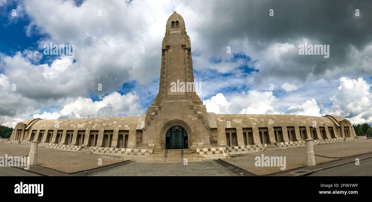 Douaumont, Meuse / France - July 3rd 2017: Douaumont Ossuary - Memorial And French National Cementry. The last rest for the remains of soldiers. Stock Photo