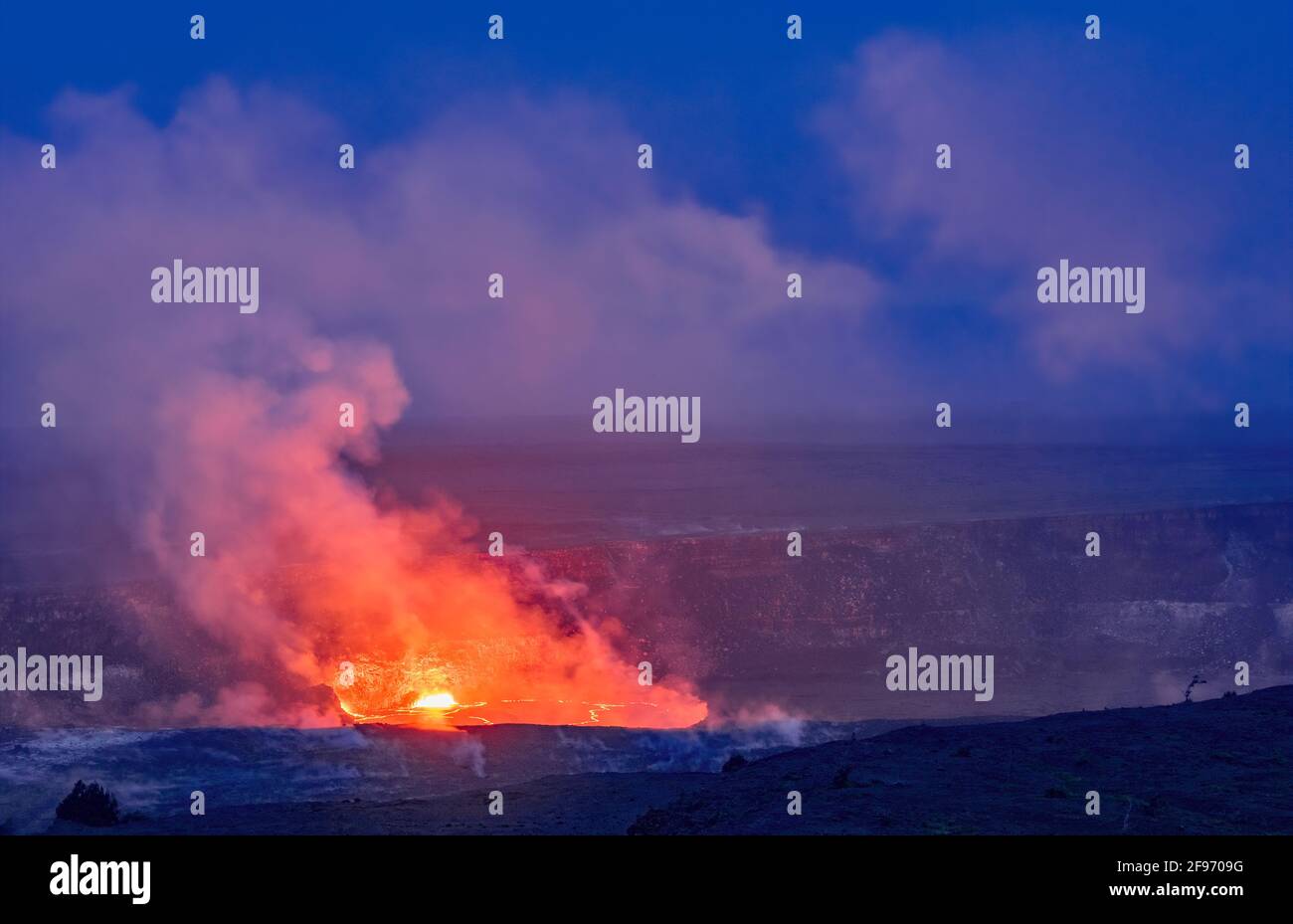 Lava erupting in Halemaumau Crater, Hawaii Volcanoes National Park, Island of Hawaii. December 10, 2016 Stock Photo