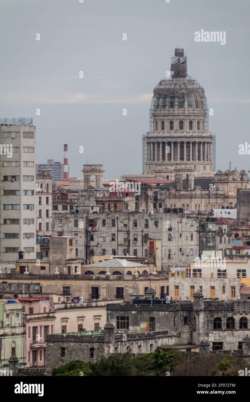 Skyline of Havana with National Capitol, Cuba Stock Photo