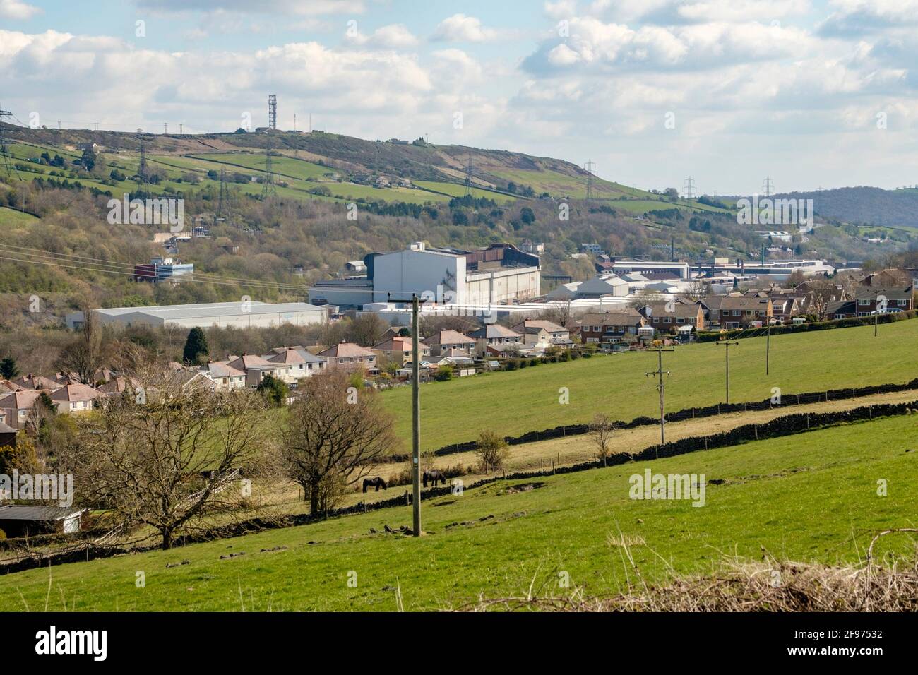 Sheffield, UK, April 16th, 2021. The Stocksbridge plant of Liberty Steel, run by British Indian Sanjeev Gupta. The future of the plant remains uncertain following the collapse of the groups main financier Greensill Capital, Liberty Steel works in Stocksbridge, near Sheffield, north of England on Friday, April 16th, 2021. Stock Photo