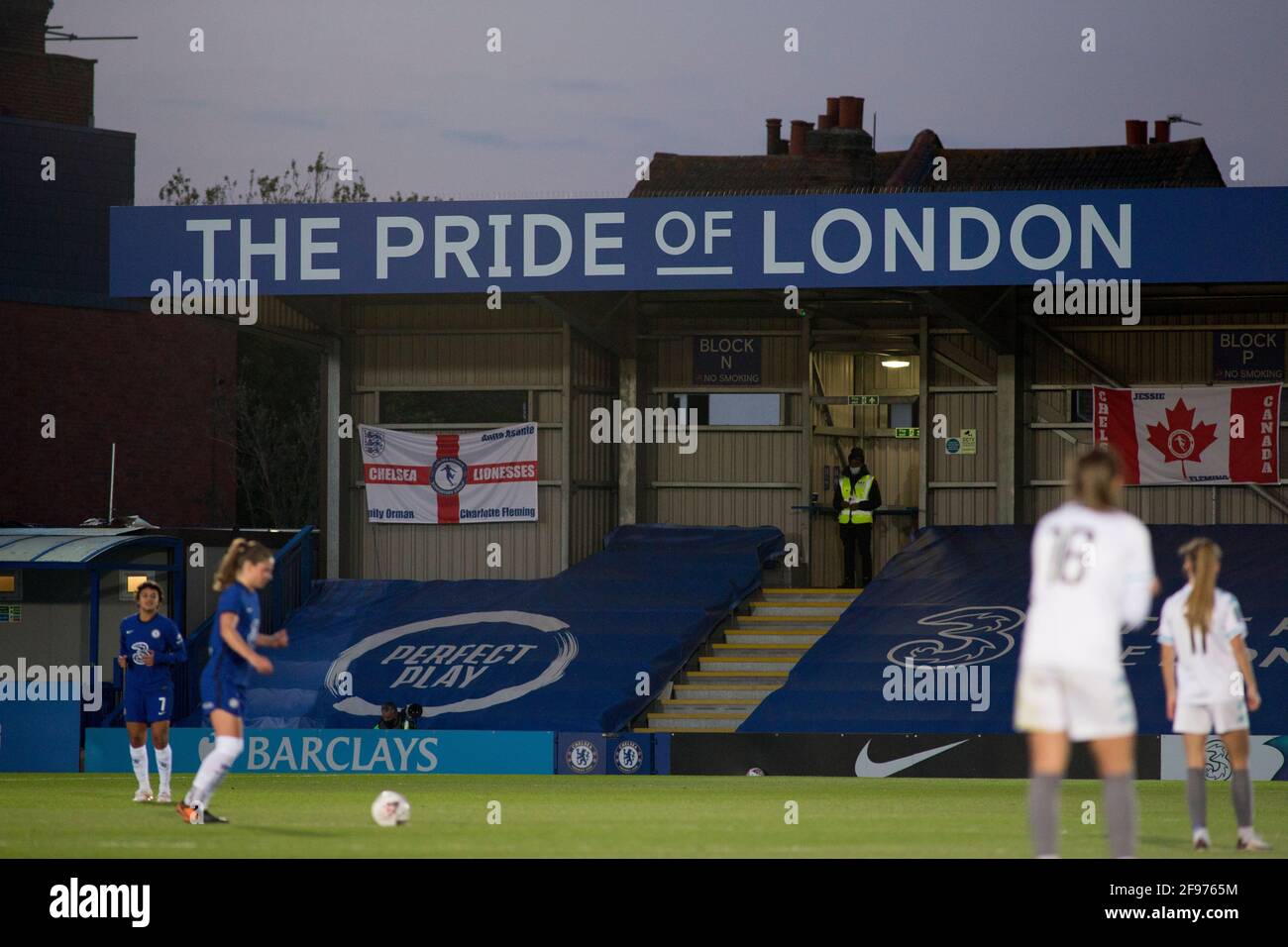 LONDON, UK. APRIL 16TH :  Kingsmeadow  pictured during the 2020-21 FA Women’s Cup fixture between Chelsea FC and London City at Kingsmeadow. Stock Photo