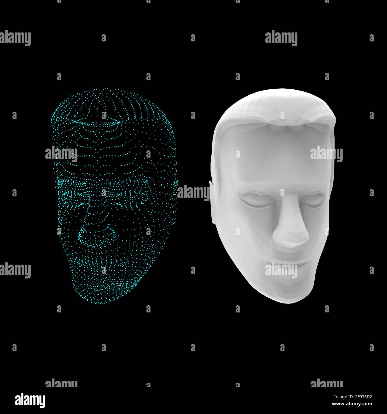 Digital twin model of point cloud and manikin head to represent link between digital and physical worlds for product development llifecycle management Stock Photo