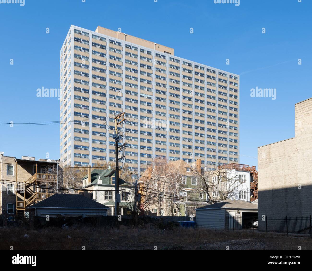 Modernist highrise apartment building in the Uptown neighborhood Stock Photo