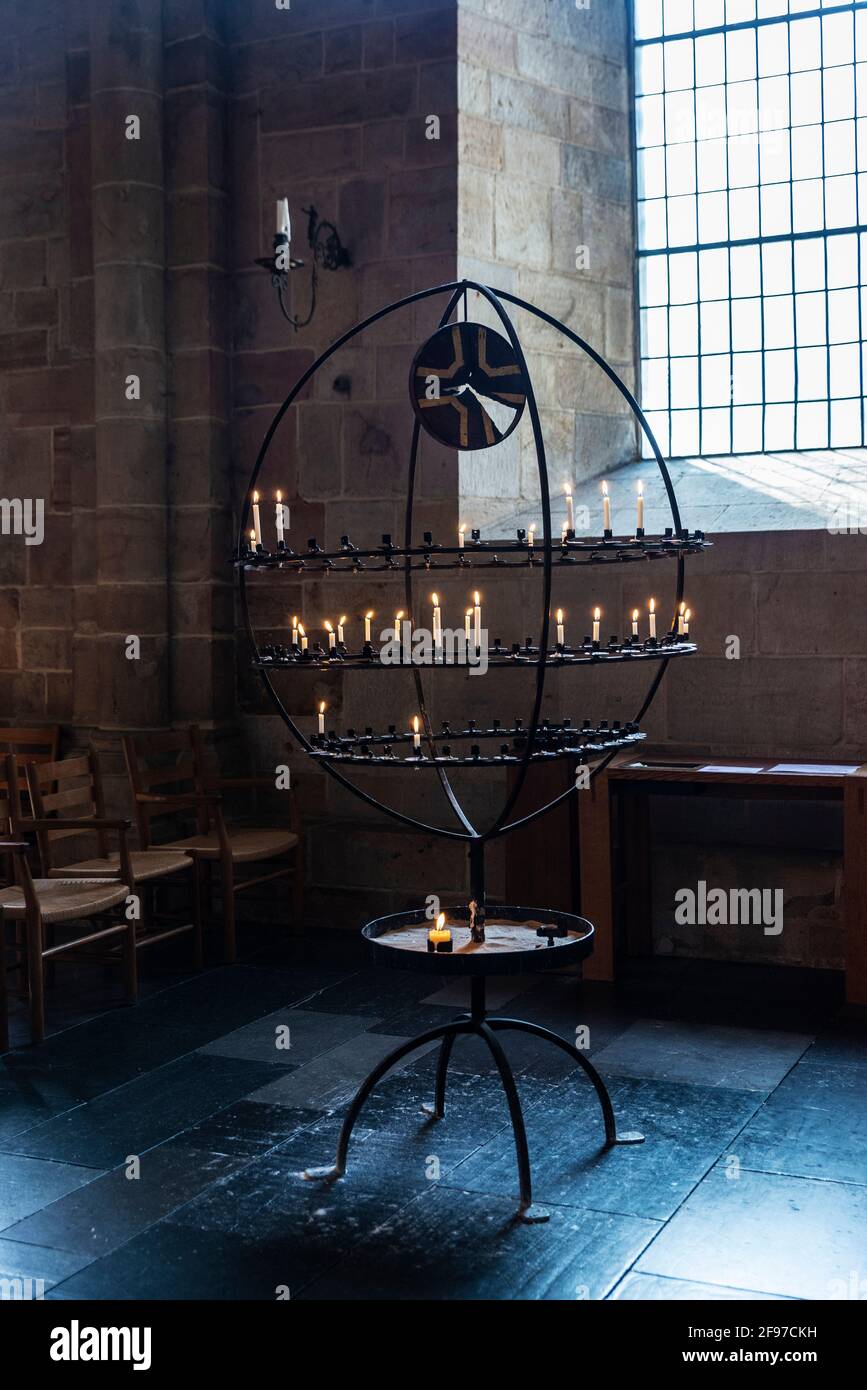 Votive candle rack in the Lund Cathedral, Lutheran church in Lund