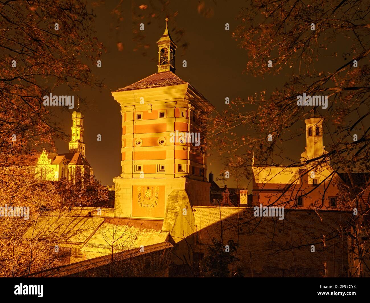 Winter evening at the Red Gate, Augsburg Stock Photo