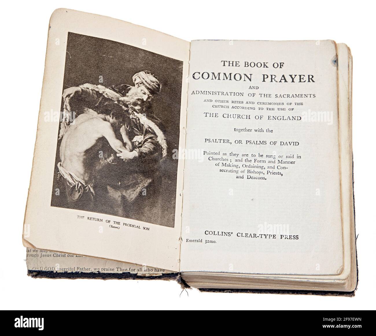 Title page of The Book of Common Prayer given as 2nd prize in Standard III to pupil at All Saints Girls' School, Croxley Green, 1935 Stock Photo