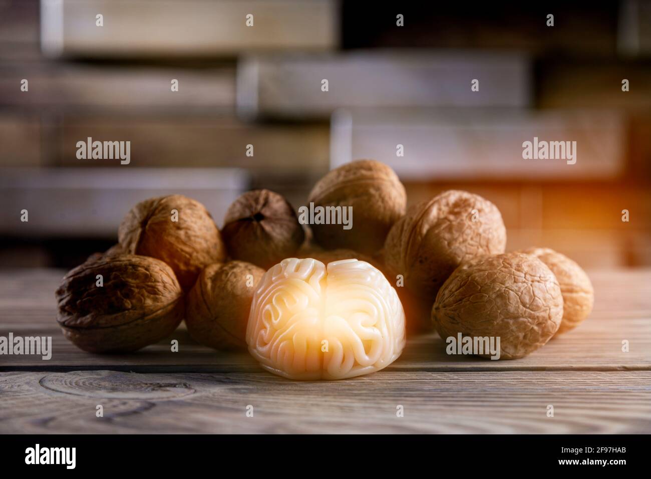 Walnuts like healthy food for the brain. Shape of human brain is