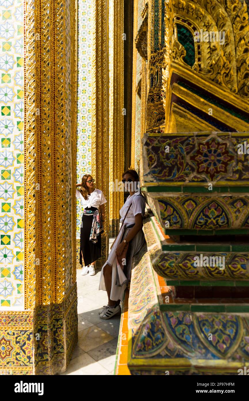 Thailand, Bangkok, scenes at Wat Phra Keo temple, tourists, Stock Photo