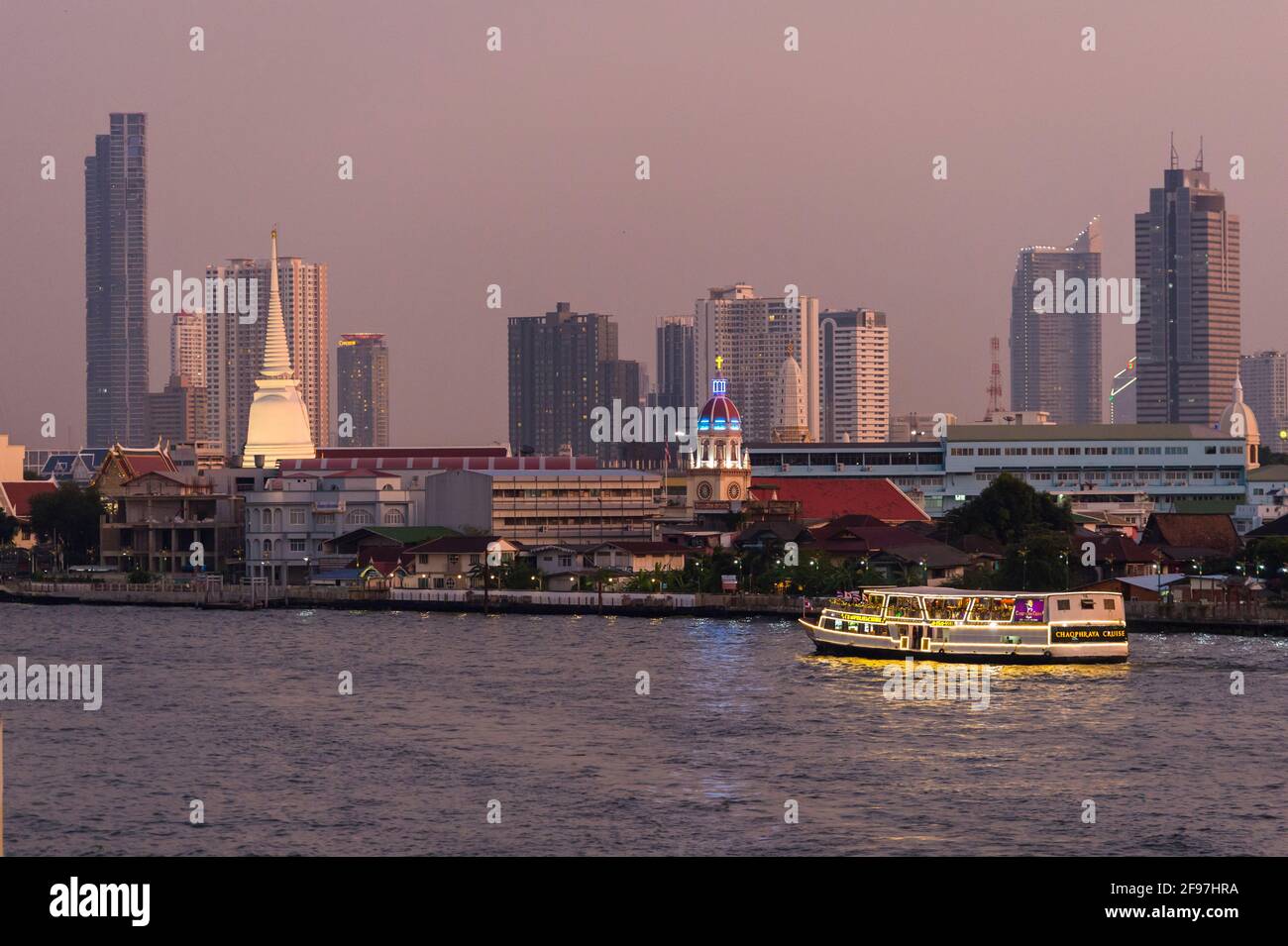 Thailand, Bangkok, the Wat Arun temple, city view, ship, Stock Photo