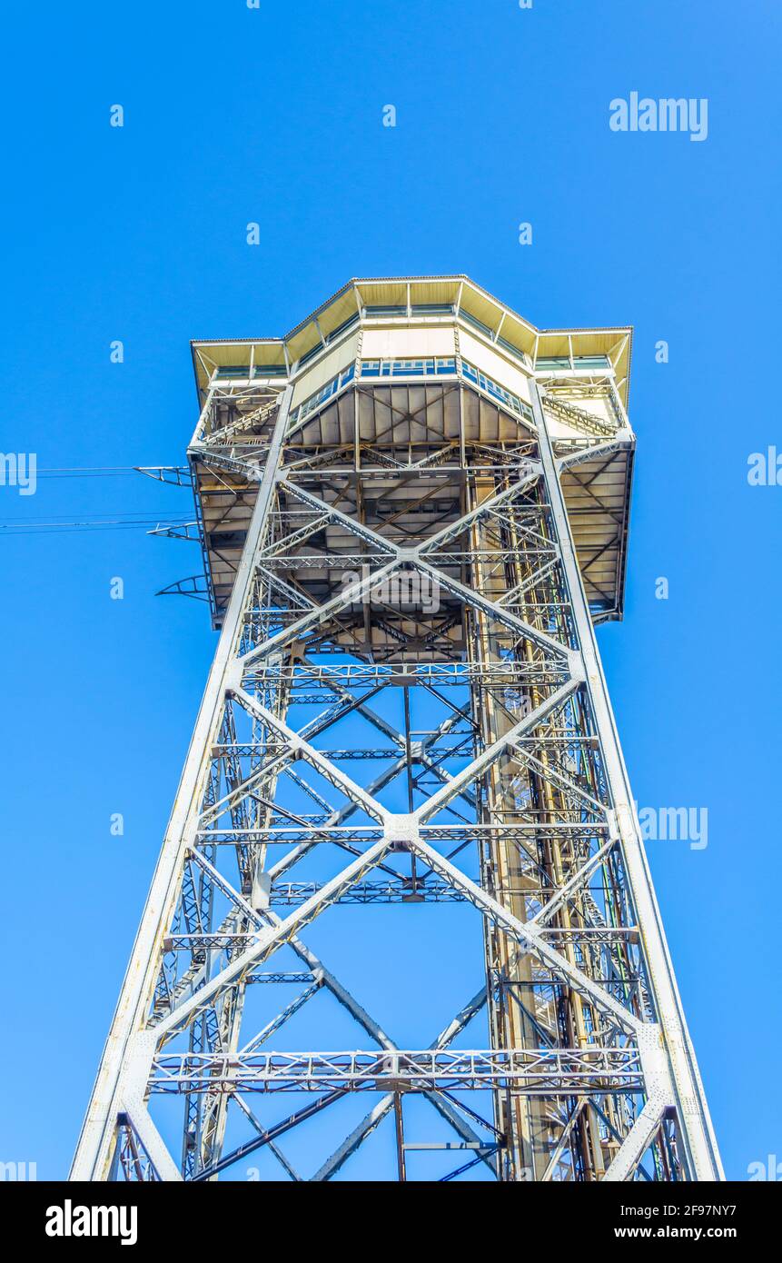 View of the cable car connecting barceloneta beach and montjuic hill in ...