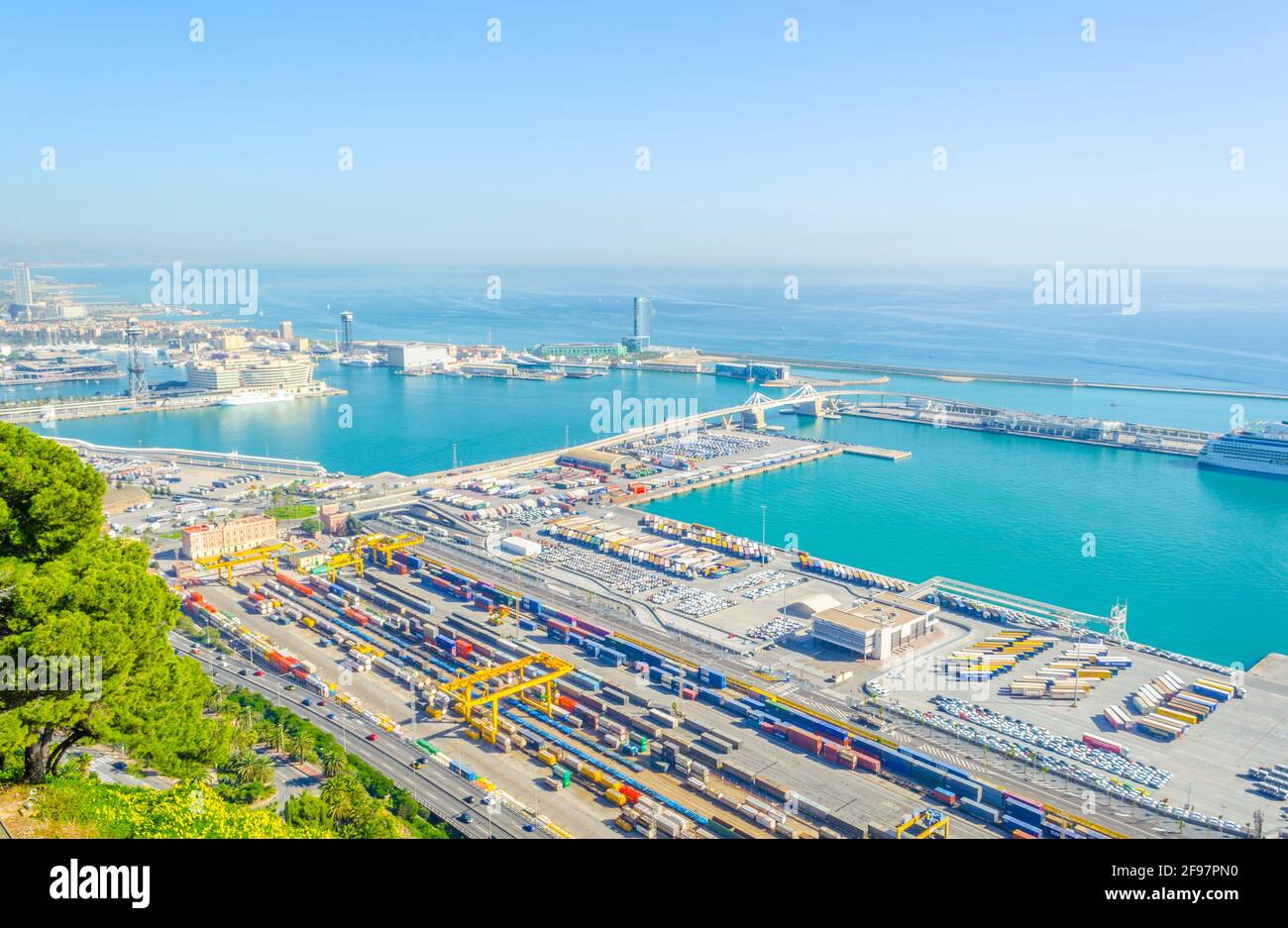 Aerial view of the industrial part of port of Barcelona, Spain Stock ...