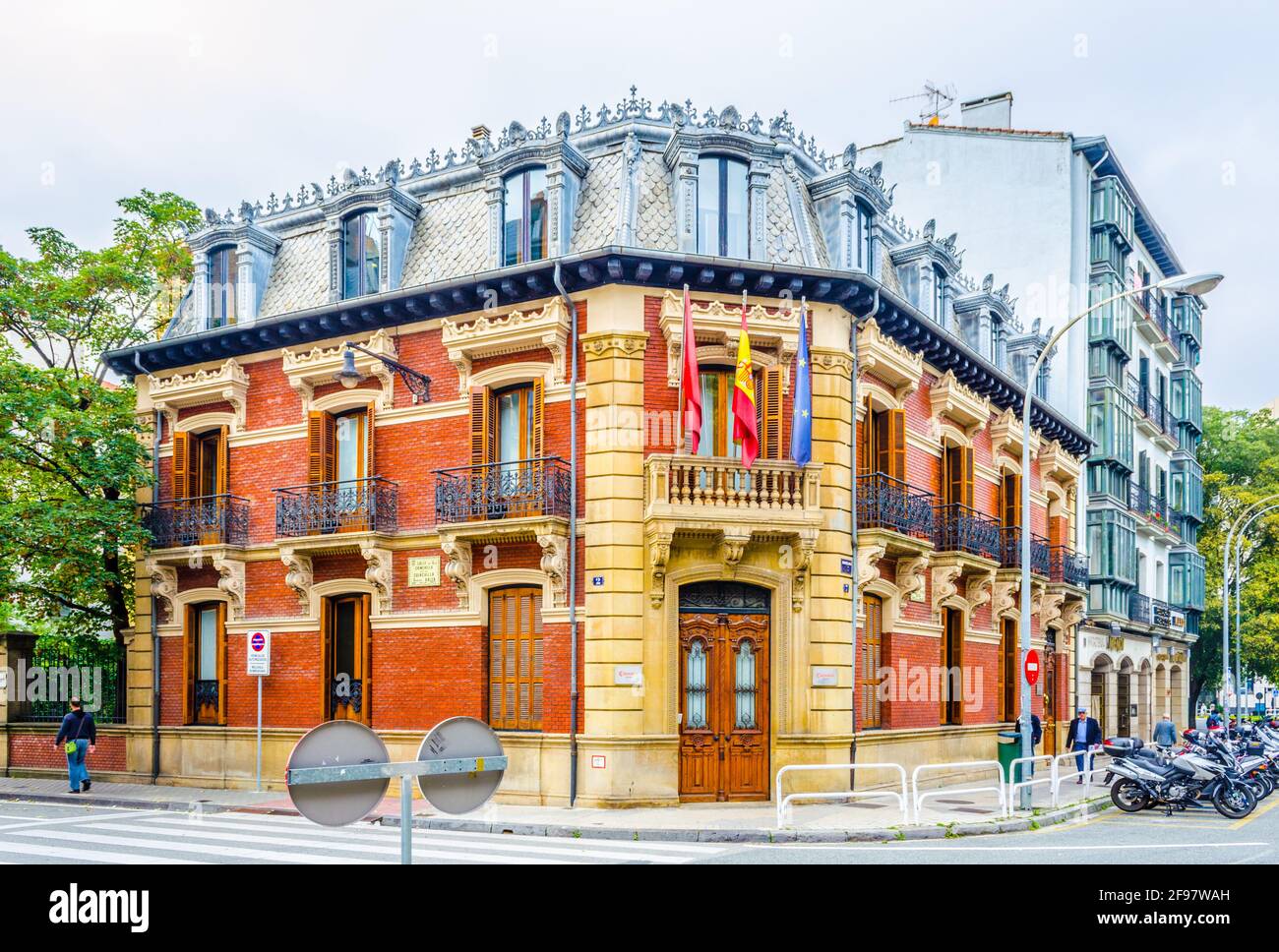 Colorful houses on a street in Pamplona, Spain Stock Photo Alamy