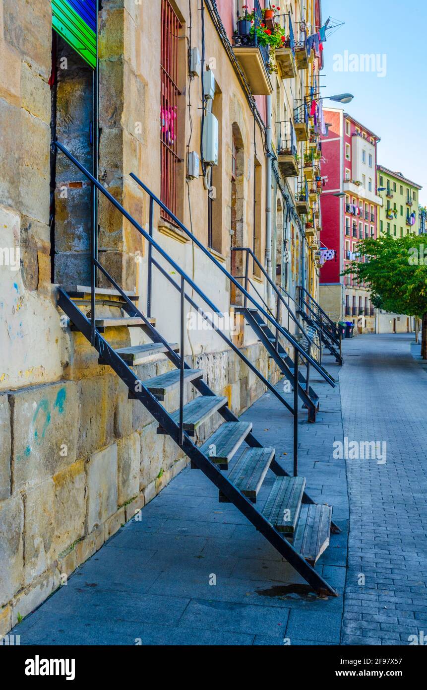 Stairs leading to a riverside bar in Bilbao, Spain. Stock Photo