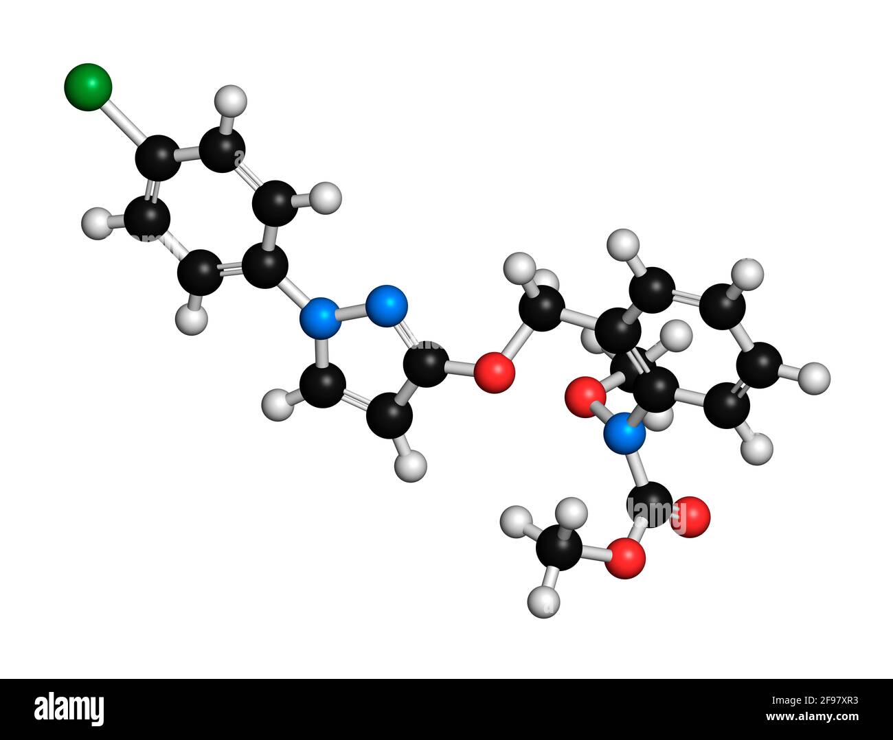 Pyraclostrobin fungicide molecule, illustration Stock Photo