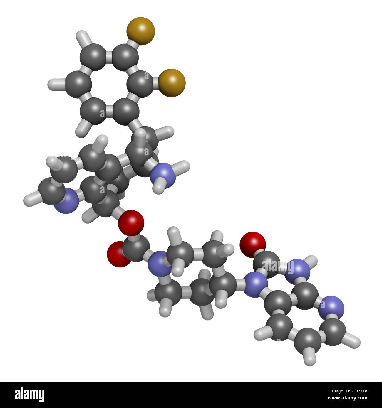 Rimegepant migraine drug molecule, illustration Stock Photo