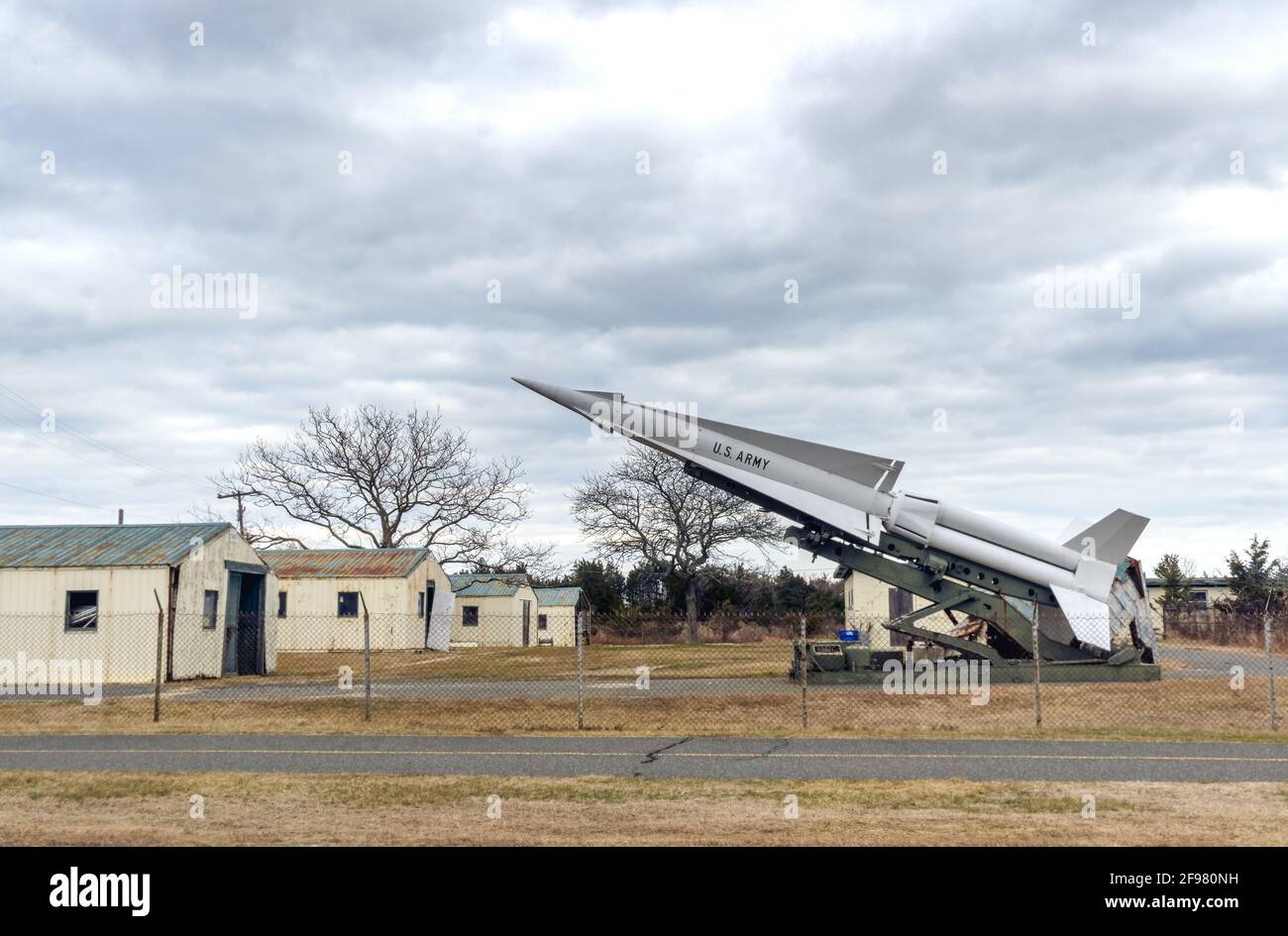 Sandy Hook, NJ - USA - Jan 17, 2021: View of a MIM-4 Nike Hercules missile located at Fort Hancock's Nike Site NY-56. Now part of Gateway National Rec Stock Photo
