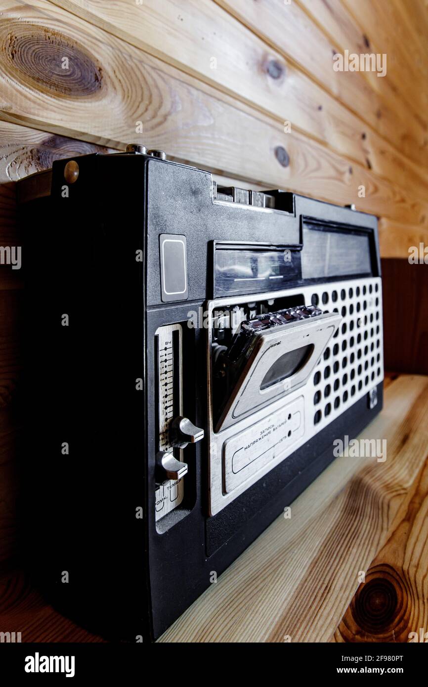 Vintage radio cassette recorder. Retro style music Stock Photo