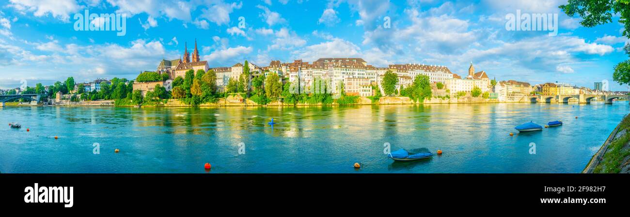 Rhine Riverside Riverside of Rhine in Basel dominated by majestic building of Munster ...