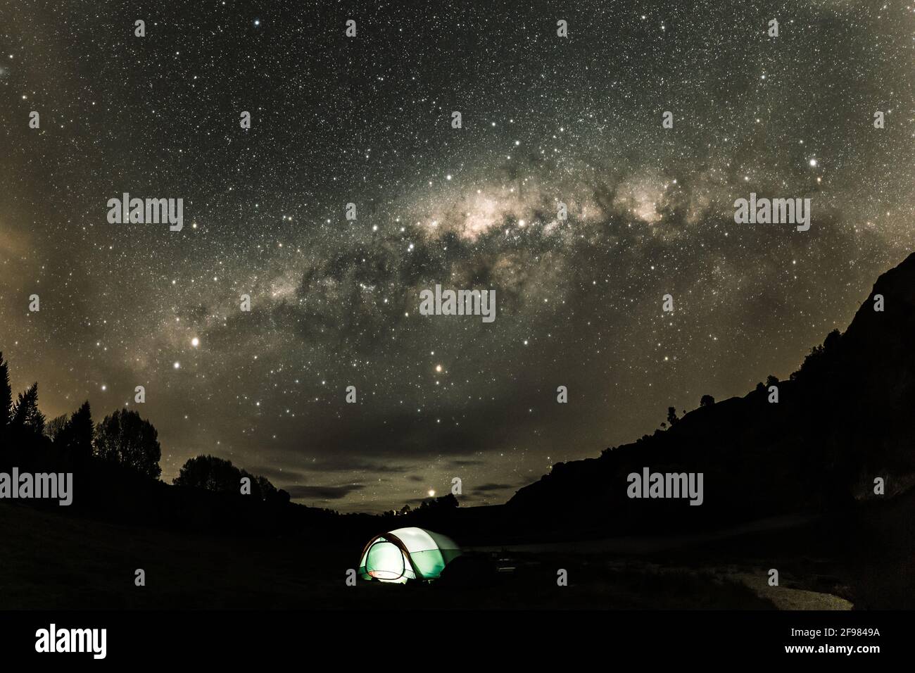 Night sky in New Zealand with Milky Way and tent Stock Photo - Alamy
