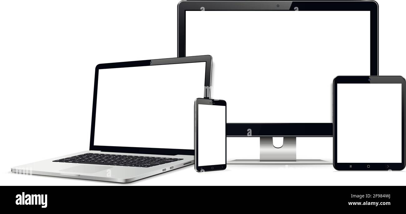 Computer screen, laptop, tablet, phone mock up Stock Vector