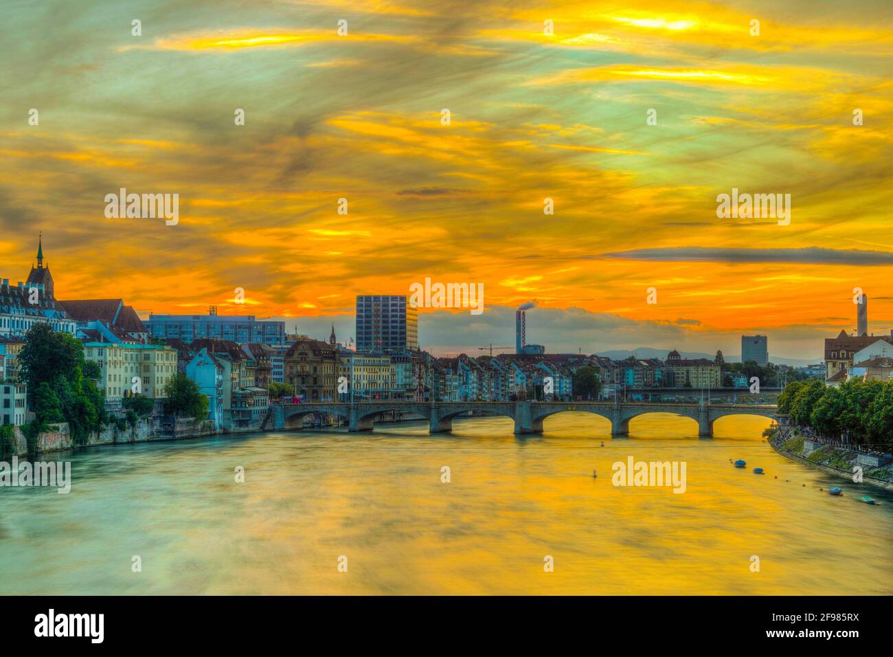 sunset view of riverside of Rhine in Basel, Switzerland Stock Photo - Alamy
