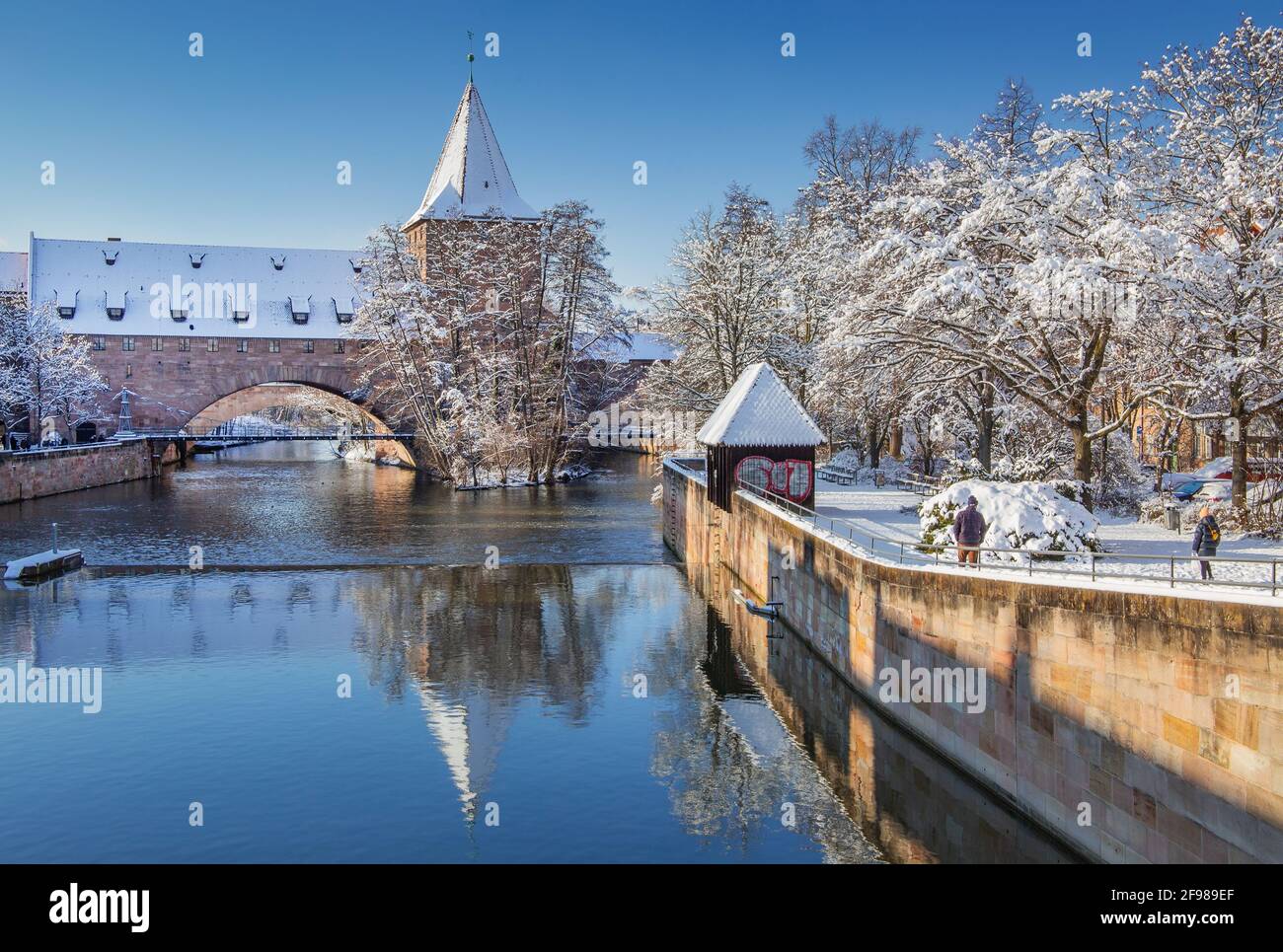 Pegnitz with Fronveste and Schlayerturm, Nuremberg, old town, Middle Franconia, Franconia, Bavaria, Germany Stock Photo