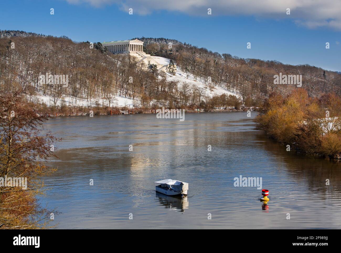 National monument Walhalla over the Danube, Donaustauf near Regensburg, Danube Valley, Upper Palatinate, Bavaria, Germany Stock Photo