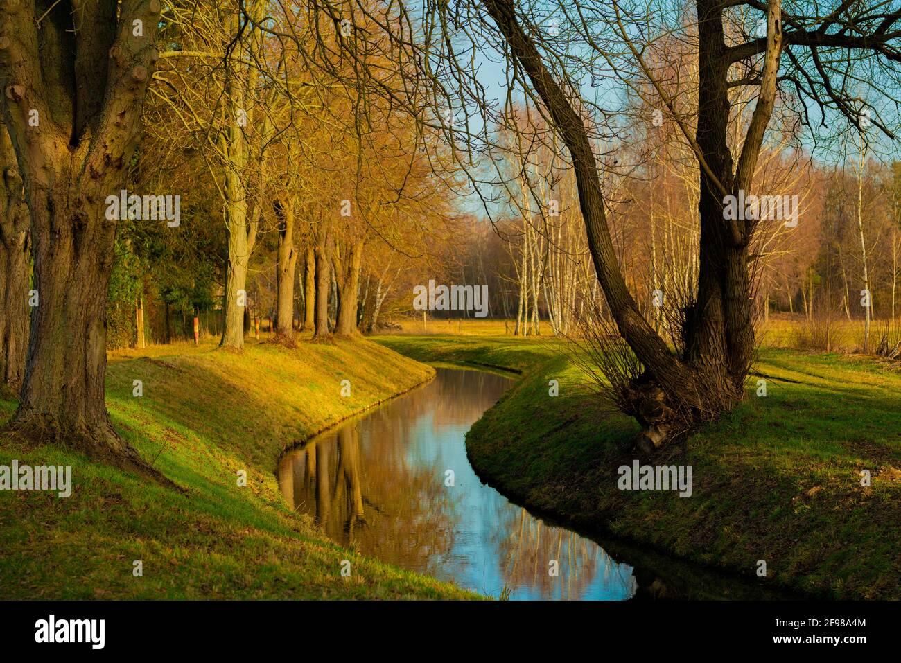 Small river in Germany in winter with spring weather in February Stock Photo