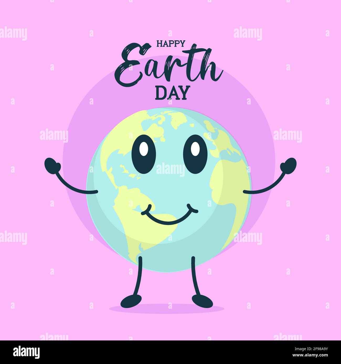 Happy Earth Day poster, smiling globe flat illustration banner
