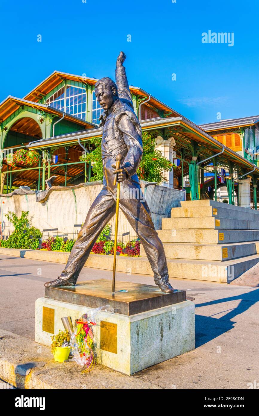 Freddie Mercury statue on shore of Geneva lake, Switzerland Stock Photo