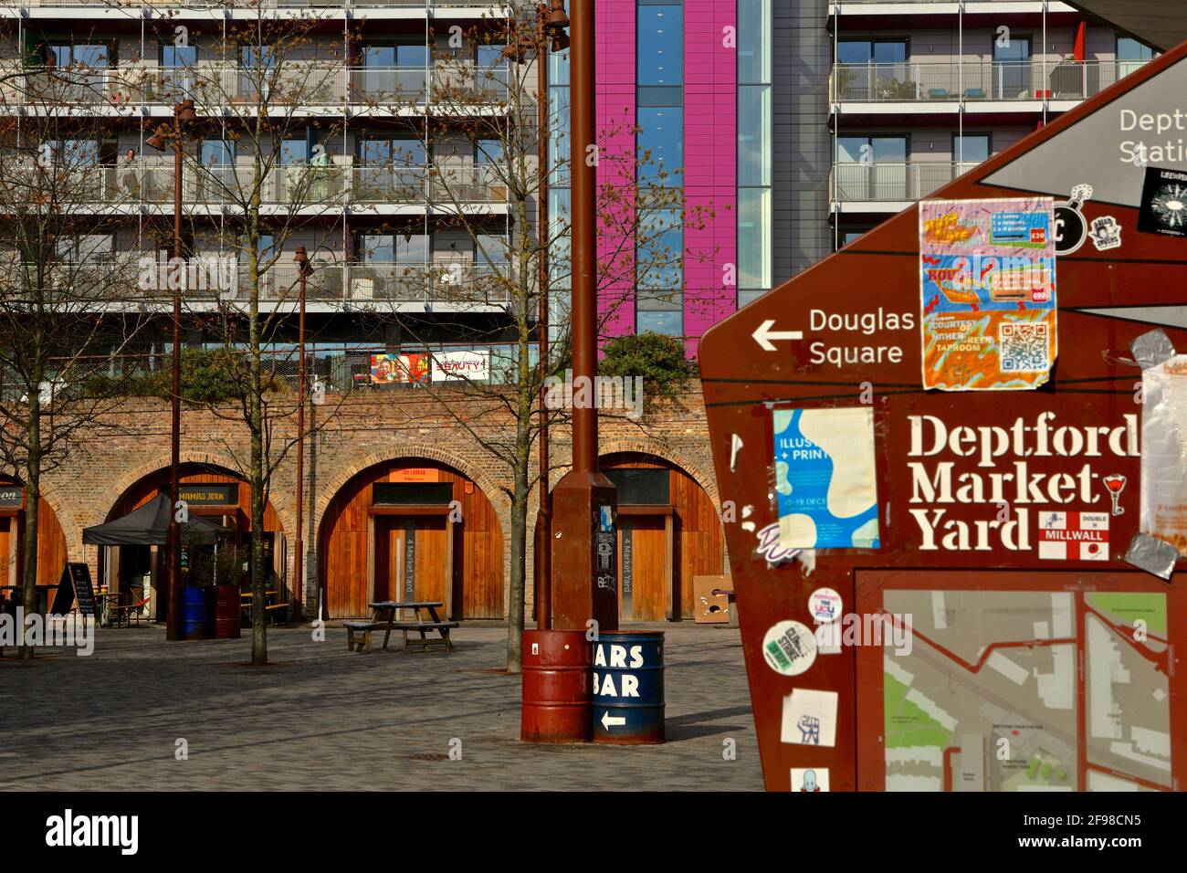 Deptford Market Yard - London (UK), 13 April 2021: A view from the high street into Deptford Market Yard Stock Photo