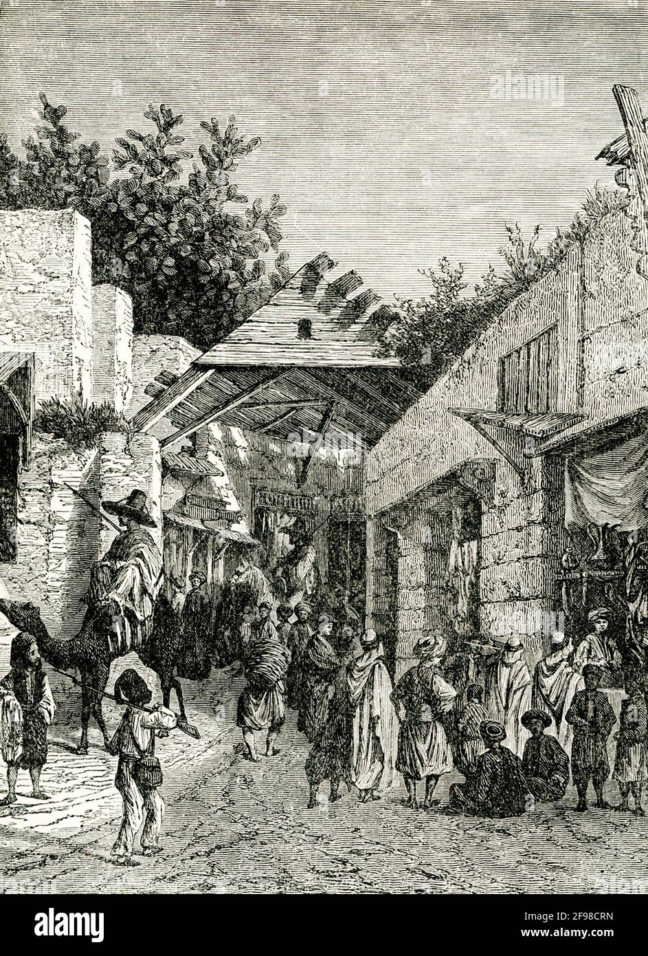 This 1880s illustration shows an Arabian Bazaar. Stock Photo