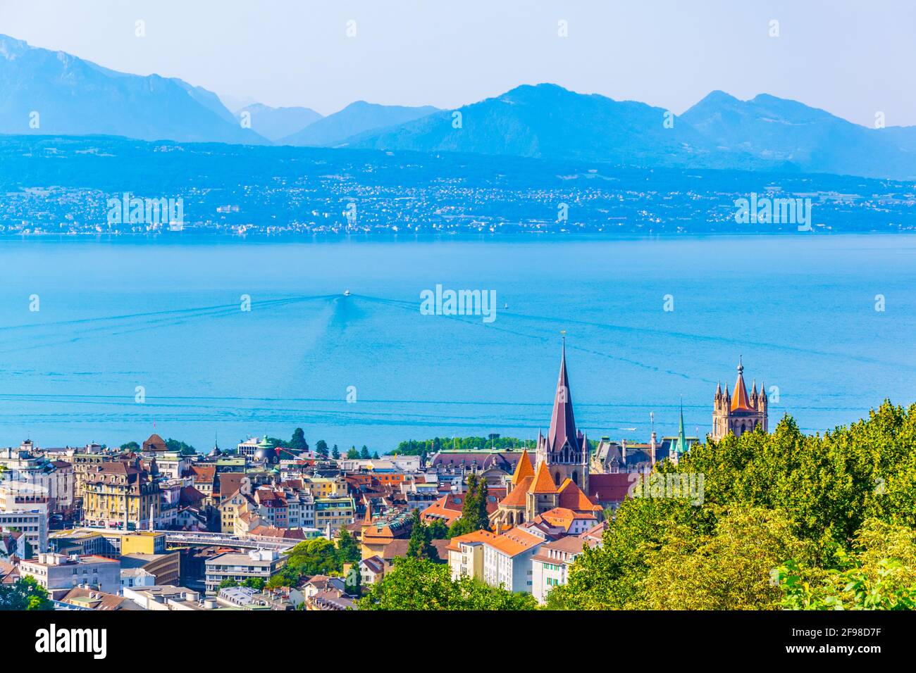 Aerial view of swiss city Lausanne, Switzerland Stock Photo