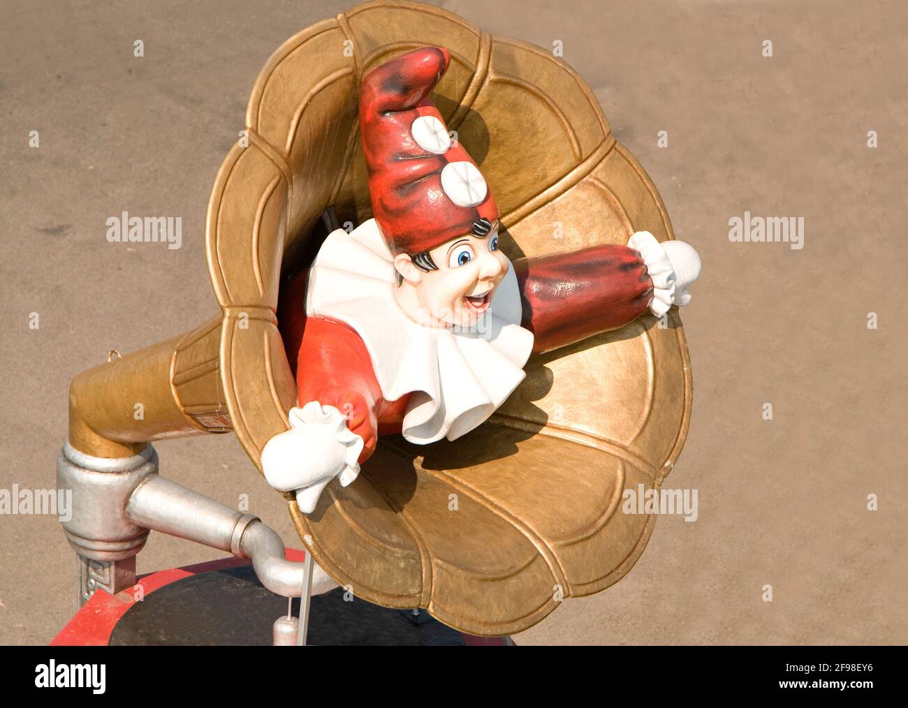 Clown is in a gramophone funnel Stock Photo