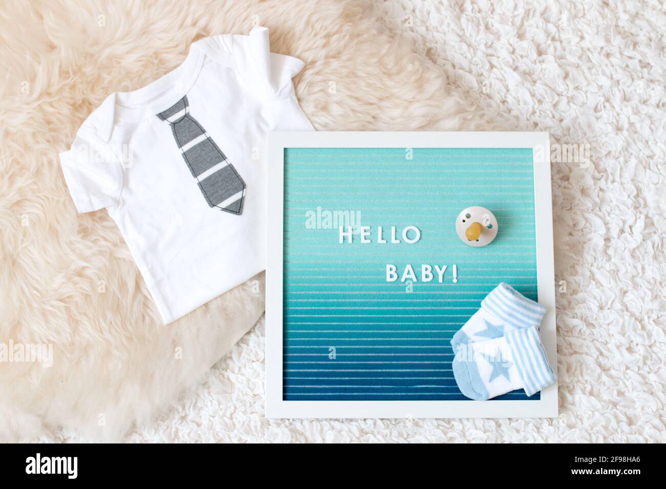 Letterboard 'Hello Baby' / Welcome Baby, blue, boy Stock Photo