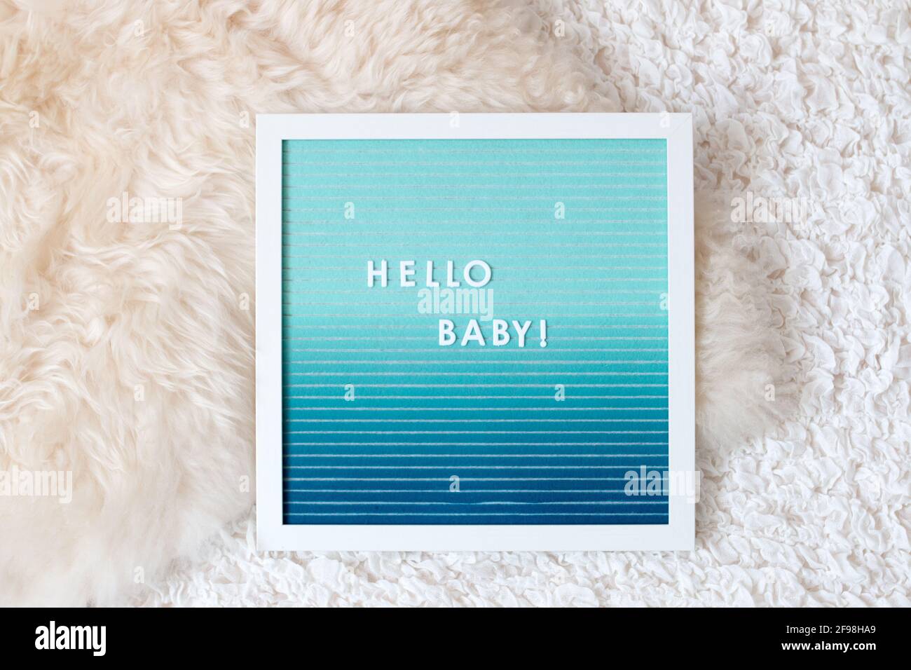 Letterboard 'Hello Baby' / Welcome Baby, blue, boy Stock Photo
