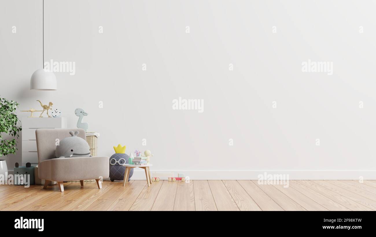 Mockup wall in the children's room on wall white colors background.3D ...