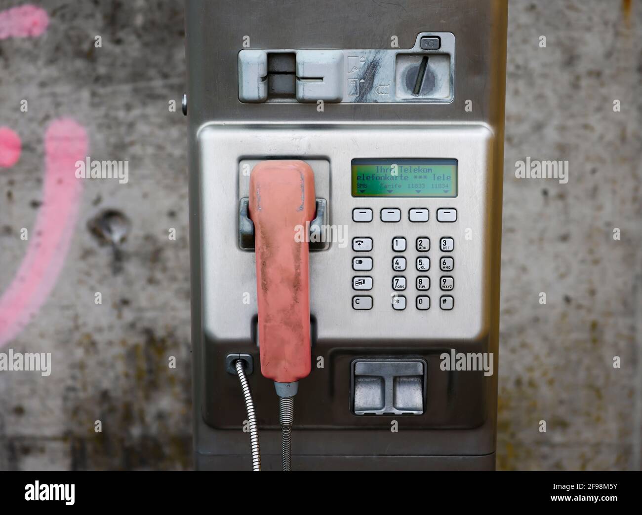 Krefeld, North Rhine-Westphalia, Germany - Telekom public phone booth. Stock Photo