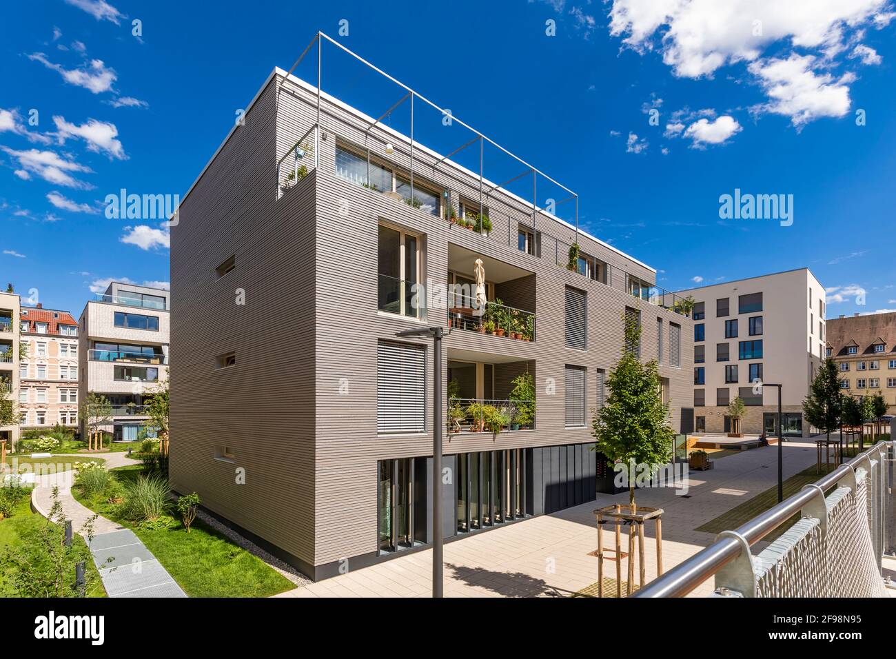 Germany, Baden-Wuerttemberg, Stuttgart, Stuttgart-West, Olga Areal, residential house made of solid wood, MaxAcht Stock Photo