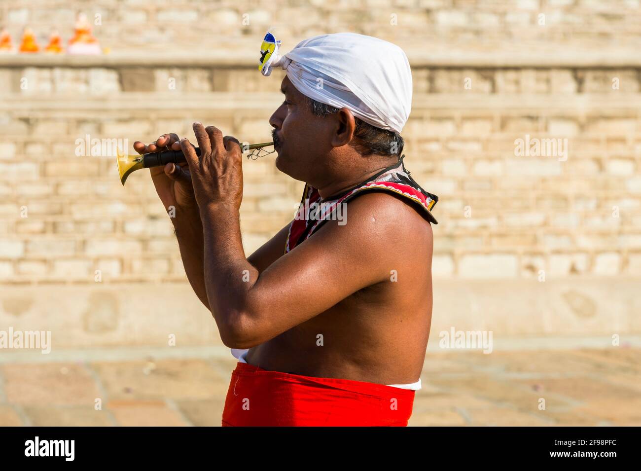 Sri Lanka, Anuradhapura, Ruwanweli Seya Dagoba, man, flute, turban