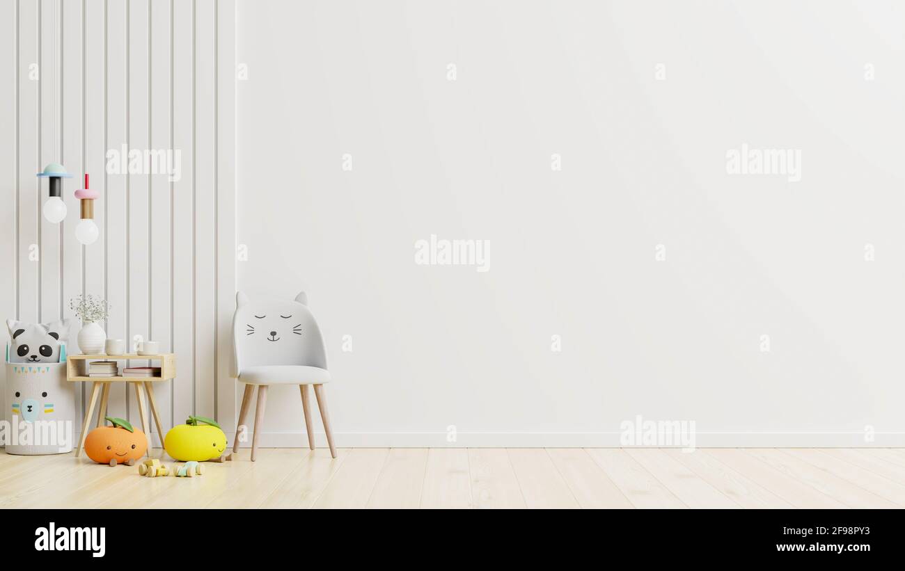 Mockup wall in the children's room on wall white colors background.3D ...