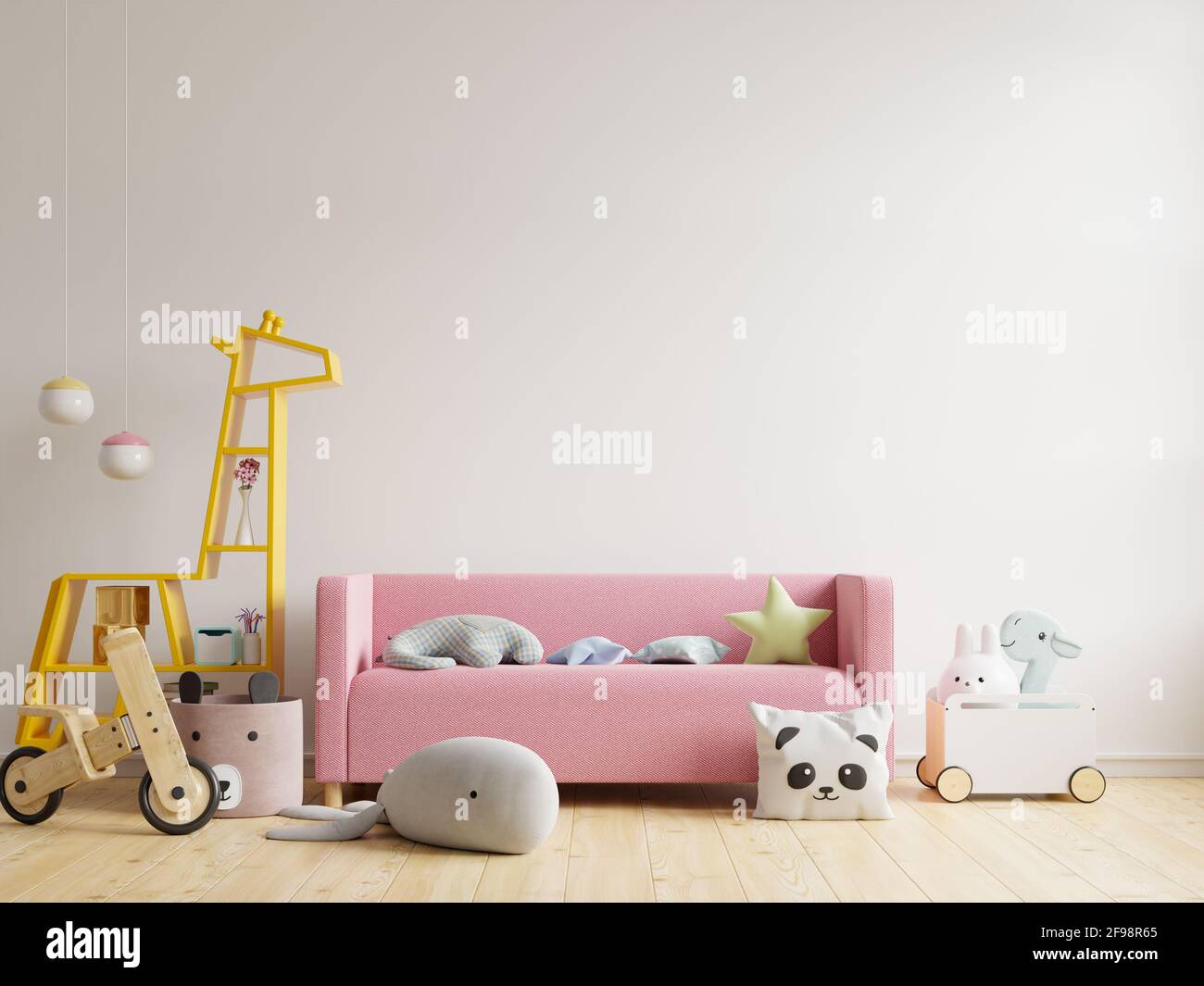 Mockup wall in the children's room on wall white colors background.3D