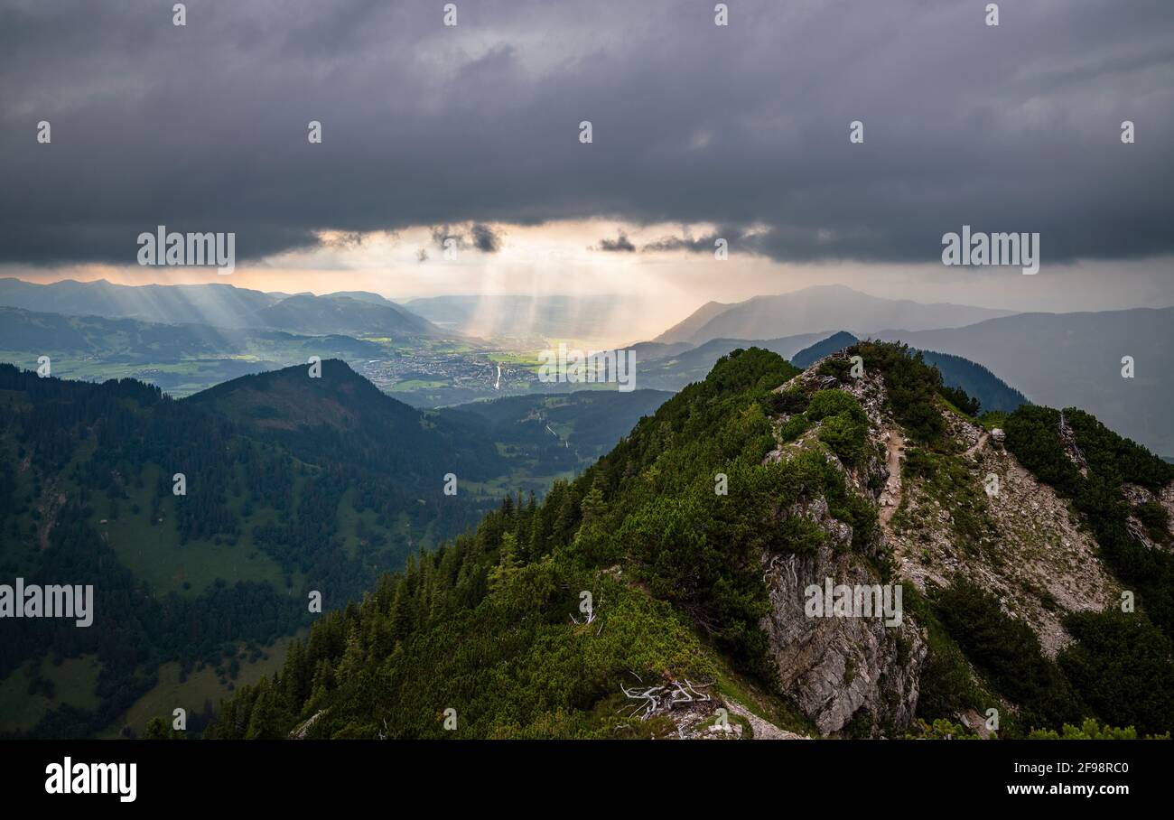 Thunderstorm over Sonthofen on a sultry summer day. Allgäu Alps, Bavaria, Germany Stock Photo