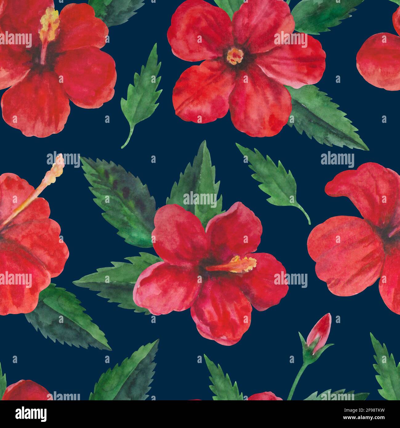 Tropical seamless pattern with red hibiscus flowers and leaves ...