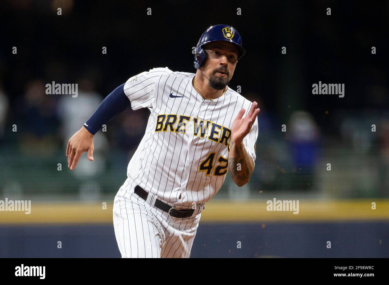 April 16, 2021: Milwaukee Brewers Jace Peterson #14 races to the