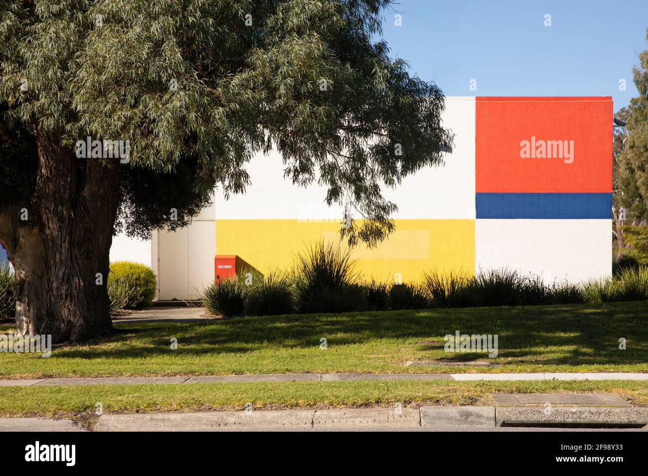 Red blue yellow composition Piet Mondrian architecture reference. Stock Photo