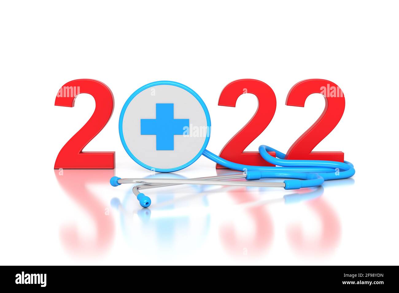 New Year 2022 Creative Design Concept with stethoscope - 3D Rendered Image Stock Photo