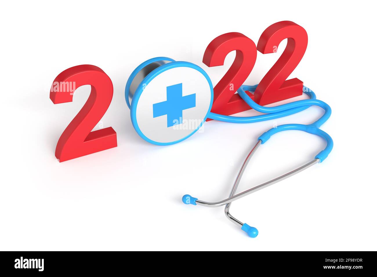 New Year 2022 Creative Design Concept with stethoscope - 3D Rendered Image Stock Photo