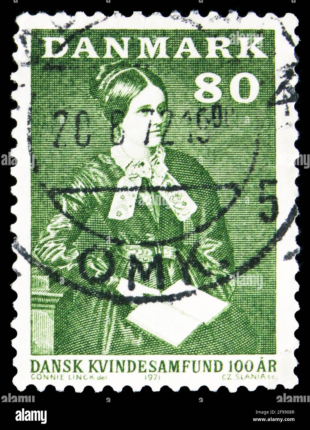 MOSCOW, RUSSIA - NOVEMBER 4, 2019: Postage stamp printed in Denmark shows Mathilde Fibiger (suffragette), Danish Women's Association serie, circa 1971 Stock Photo